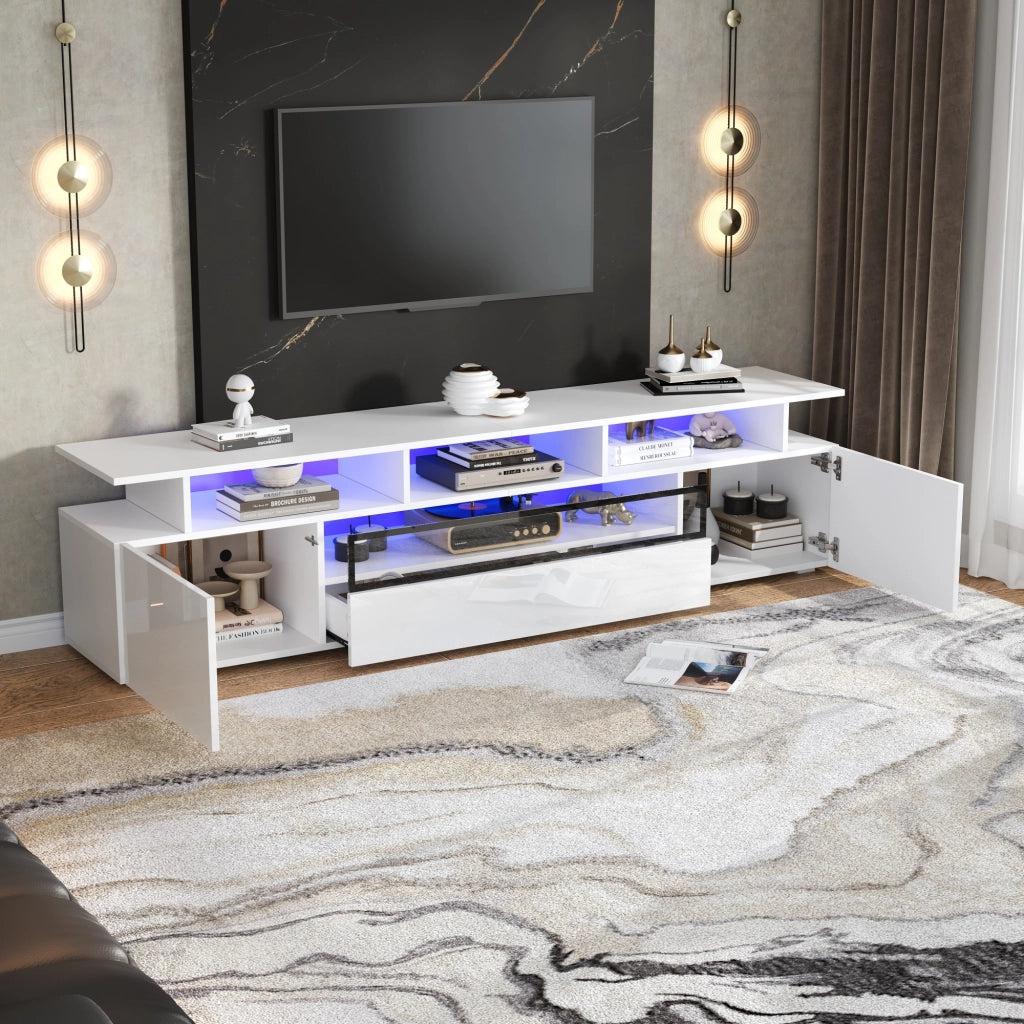 Mobile TV con 2 ante; 1 cassetto e luci LED - per soggiorno - 180 x 38 x 45 cm - bianco