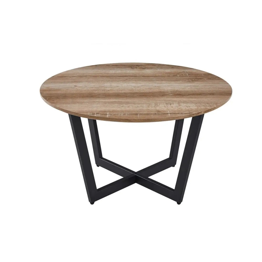 Tavolino basso rotondo CARMIN – Rovere invecchiato e metallo nero – Stile rustico