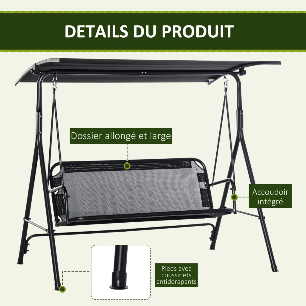 Balancelle da giardino 2 posti ¨C zephmum ¨C struttura in acciaio, colore nero, 172x110x155 cm