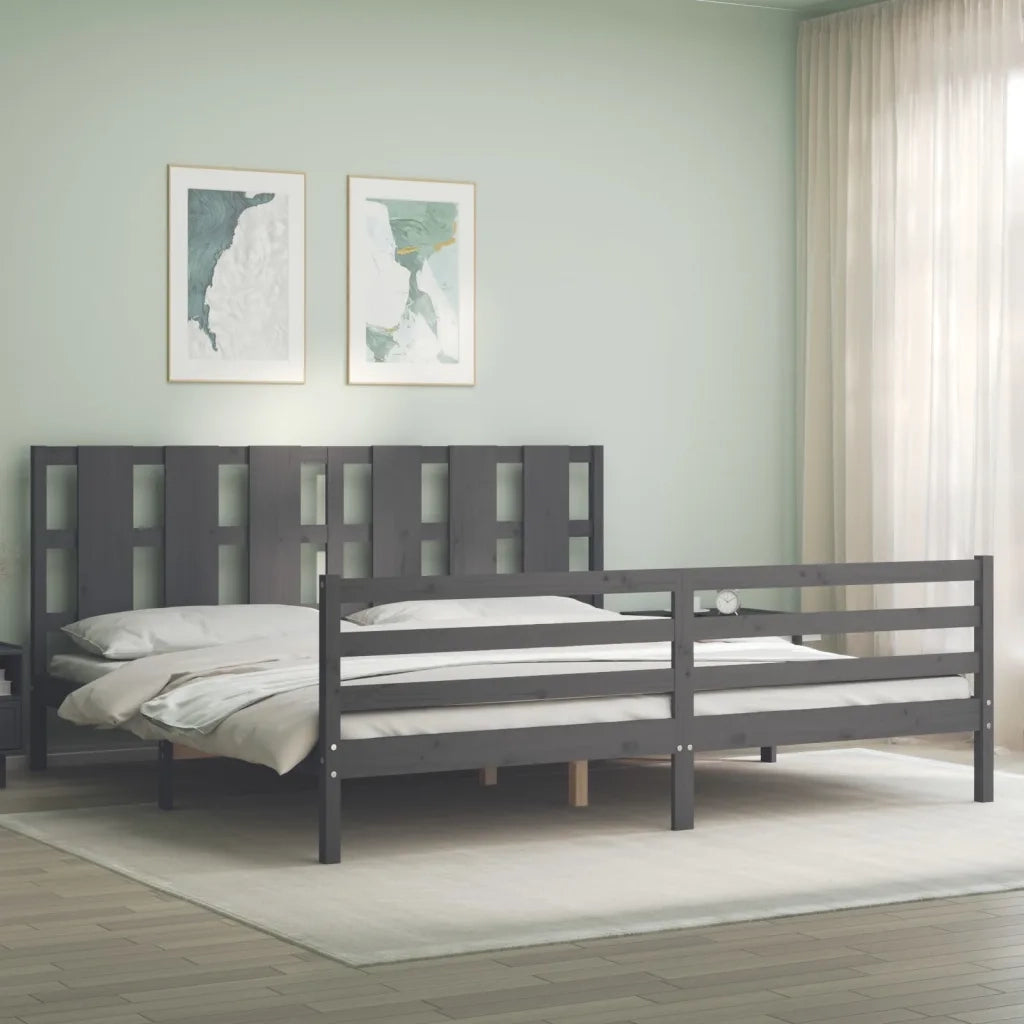 Letto matrimoniale | Letto per adulti | Giroletto con Testiera Grigio 200x200 cm in Legno Massello