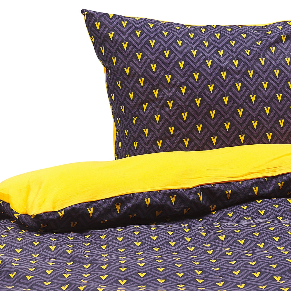 Set copripiumino e federa in misto cotone blu scuro e giallo 135 x 200 cm Camera da letto moderna
