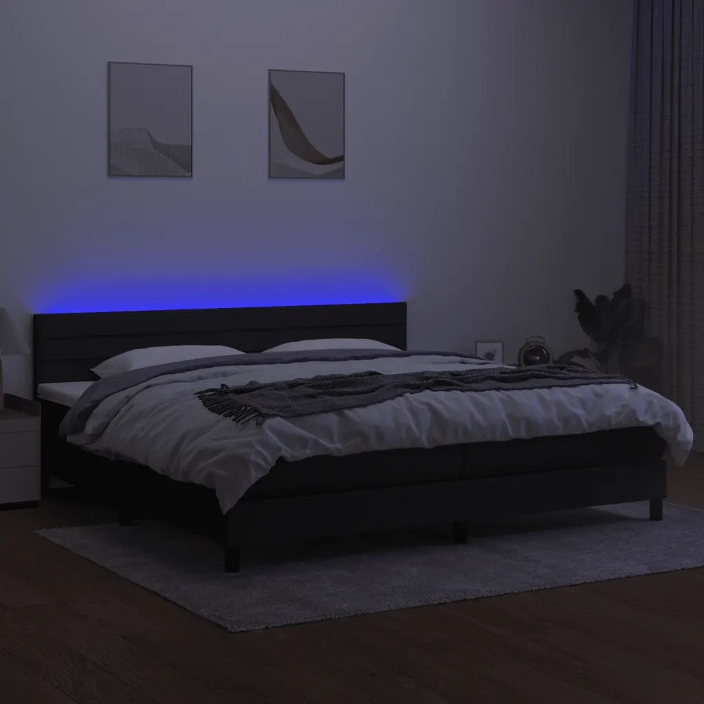 Letto a Molle Materasso e LED Nero 200x200cm in Tessuto 3133263