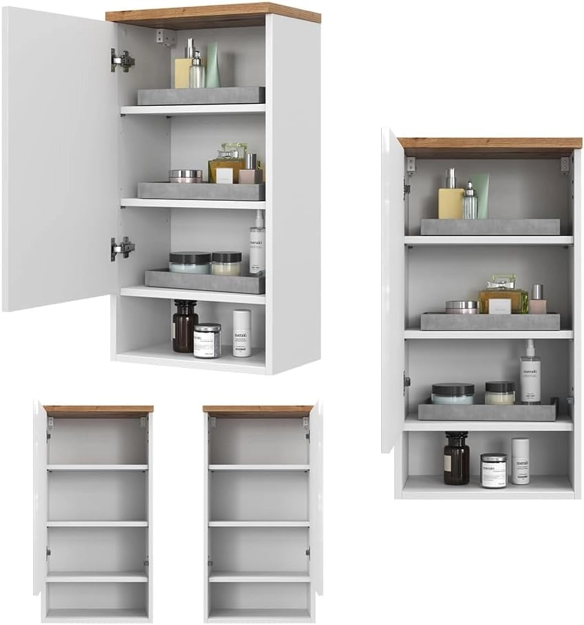 Mobile bagno Eden, Bianco lucido, 40 x 77.5 cm con 4 scomparti, per montaggio a parete con suddivisione interna variabile