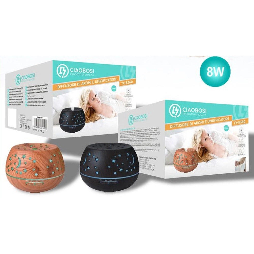 Trade Shop - Diffusore Aromi Umidificatore Ultrasuoni 500ml 8w Aromaterapia Oli Essenziali Tx-8360 -