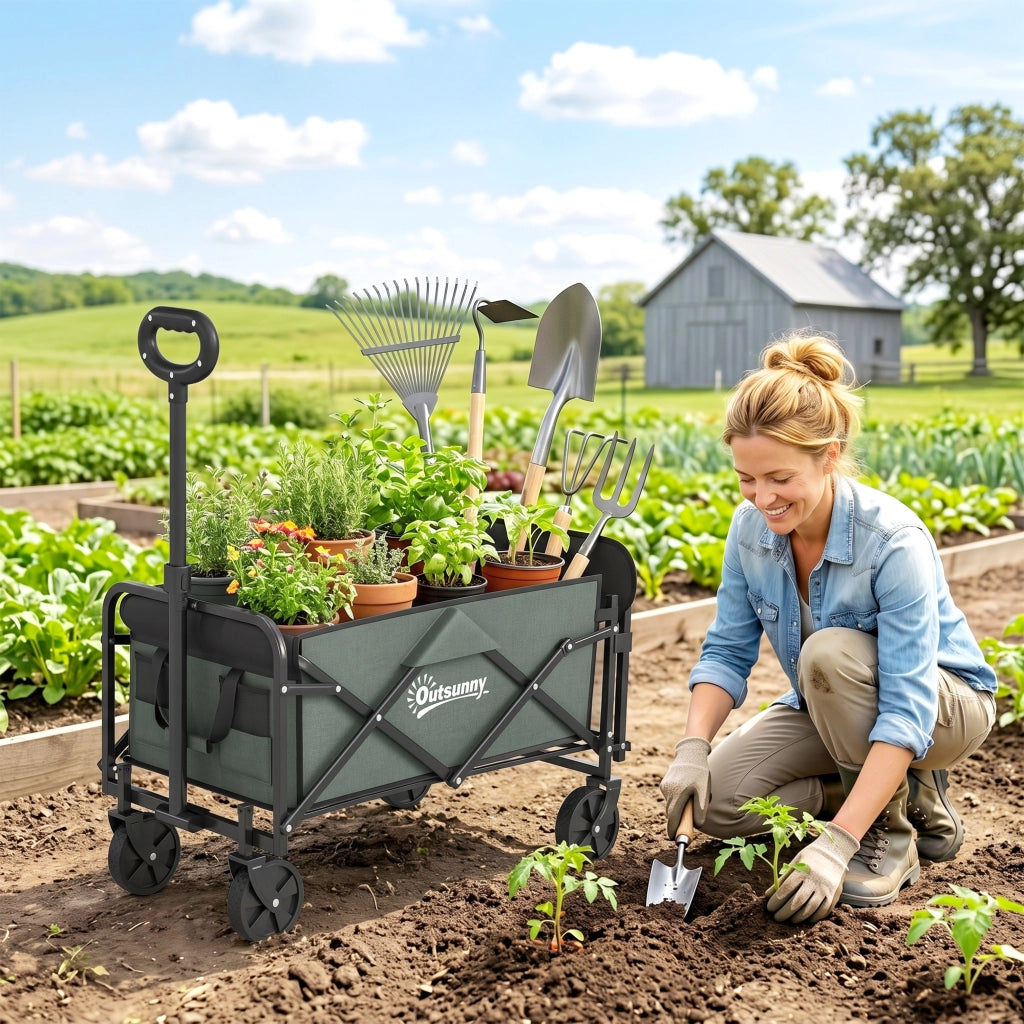 Carro da Giardino Plegable con Manico Telescopico ¨C Zephmum ¨C Verde
