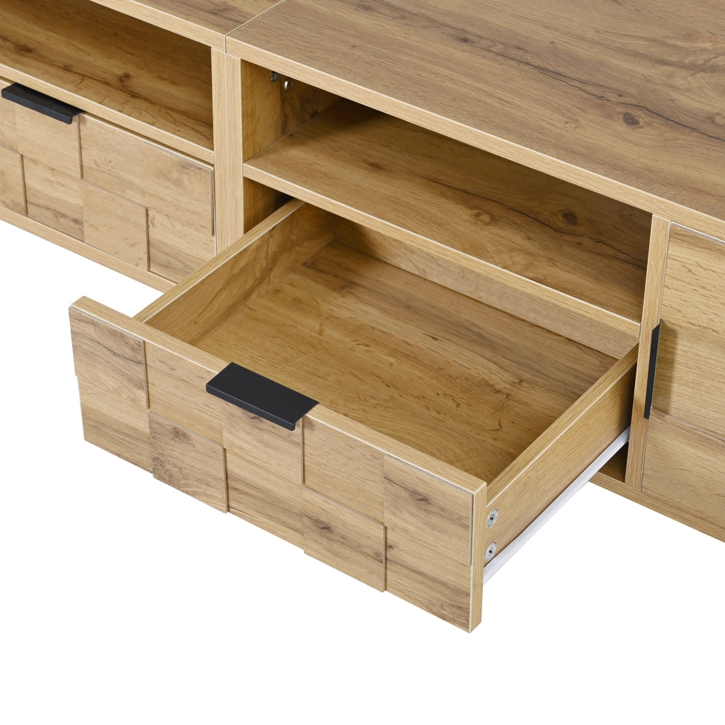 Mobile porta TV con 2 ante, 2 cassetti e 2 vani aperti, per soggiorno, in truciolare, naturale e nero 160 × 35 × 42,5 cm