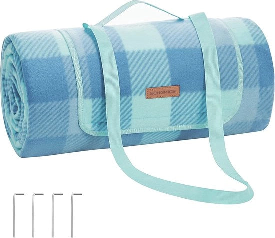Pavilion de l' picnic, 300 x 200 cm, con 4 ancore, grande, deken per campeggio, per parco, giardino, spiaggia, impermeabile, ripiegabile, verde-blu GCM012Q03