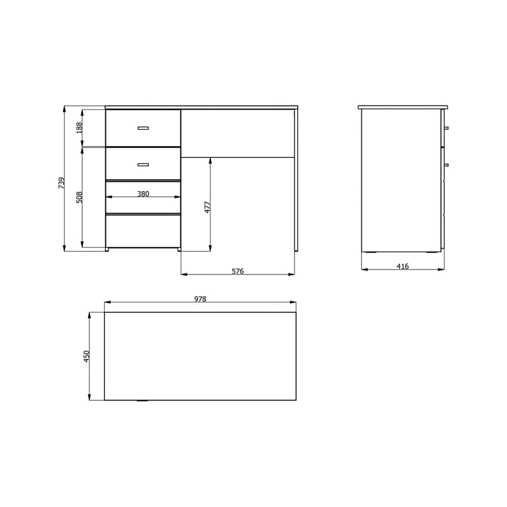 Cocham, Scrivania un Cassetto, 98x45x74h cm Bianco Opaco