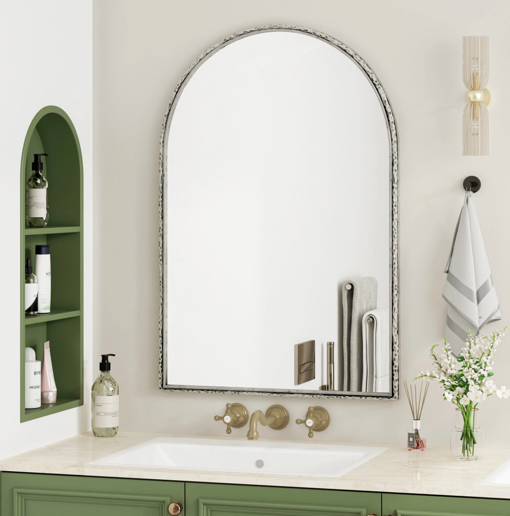 Specchio da parete ad arco 91 x 61 cm in vetro e metallo argentato
