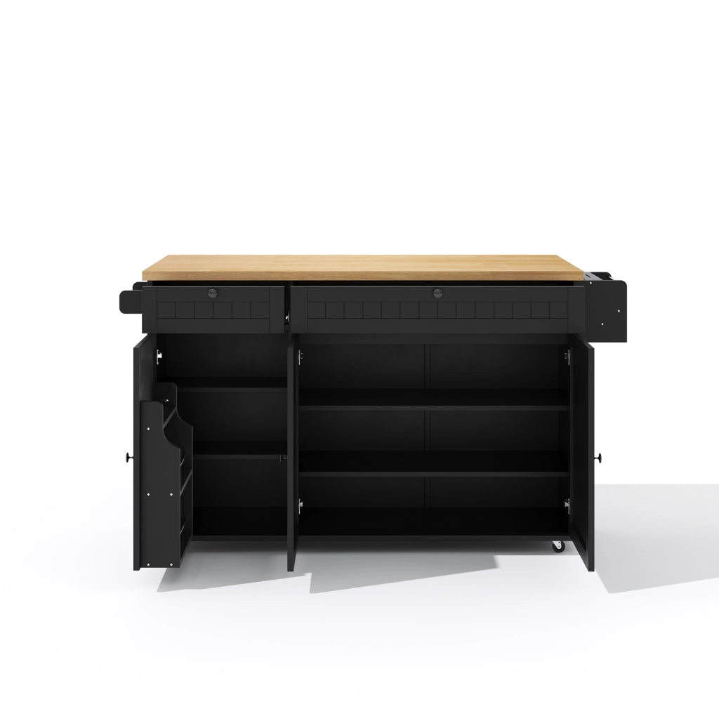 Isola cucina 137x70x89.5 cm con piano ribaltabile in MDF naturale e nero