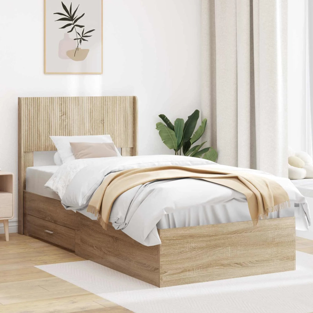 Struttura del letto con stoccaggio e testata Rovere Sonoma