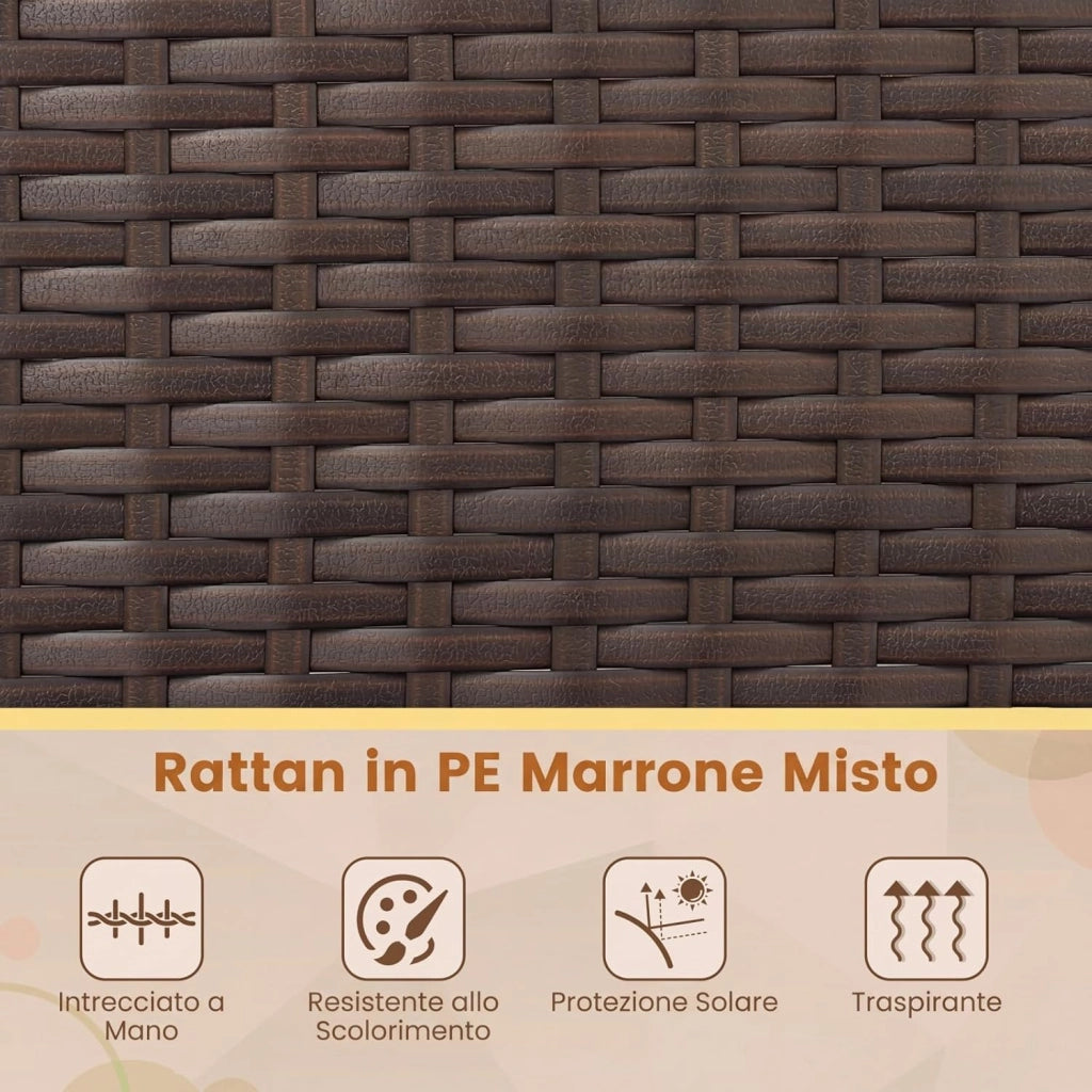 Salotto da Giardino Esterno 4 Pezzi, Set Giardino Esterno con Divanetto, 2 Poltrone e Tavolino da Caffè in Vetro Temperato, Salotto da Patio con Cuscini per Balcone, Veranda (Marrone+Beige)