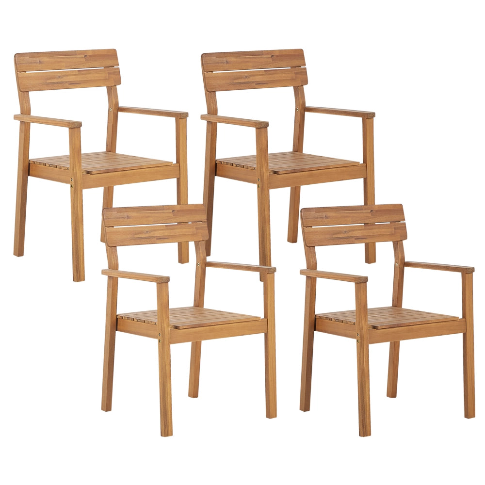 Set di 4 sedie da giardino in legno di acacia chiaro da esterno con braccioli in stile rustico