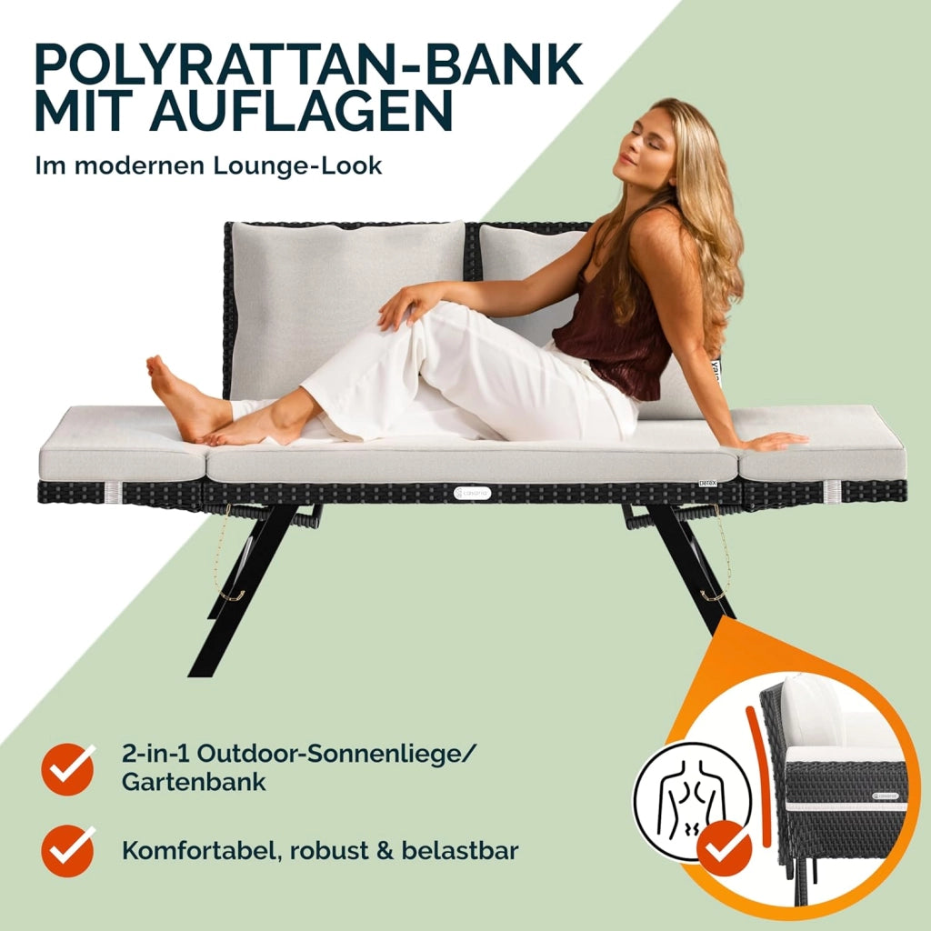 ® Panca da Giardino in Polyrattan Reclinabile Braccioli Regolabili Resistente Divano da Esterno Terrazza Balcone
