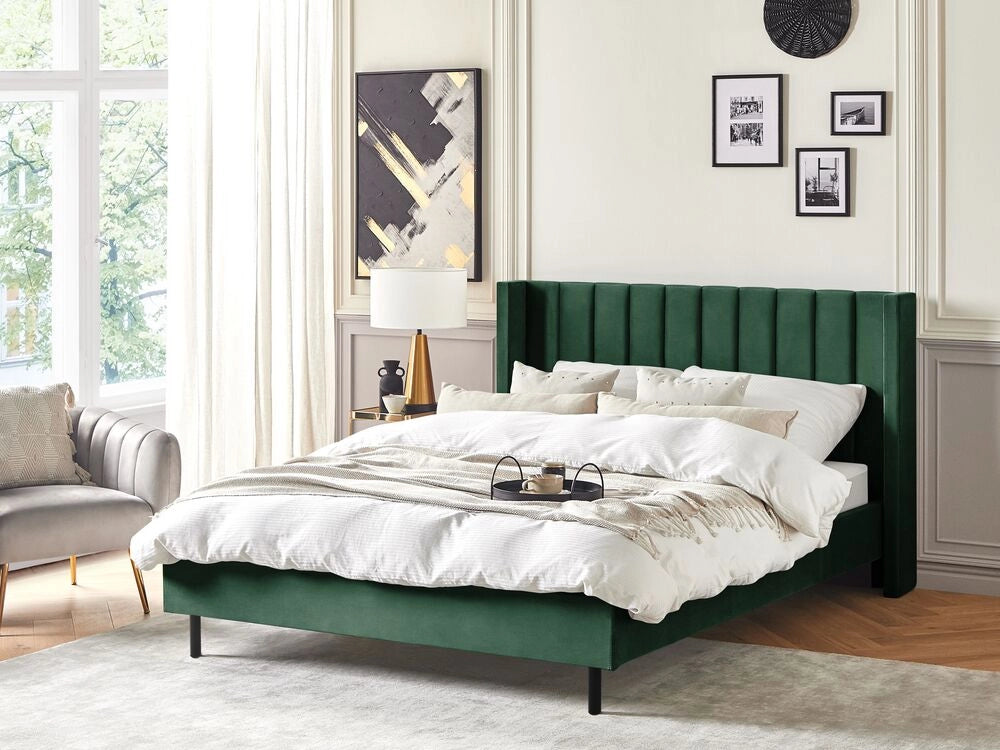 Letto matrimoniale 160 x 200 cm Rete a doghe in velluto verde scuro