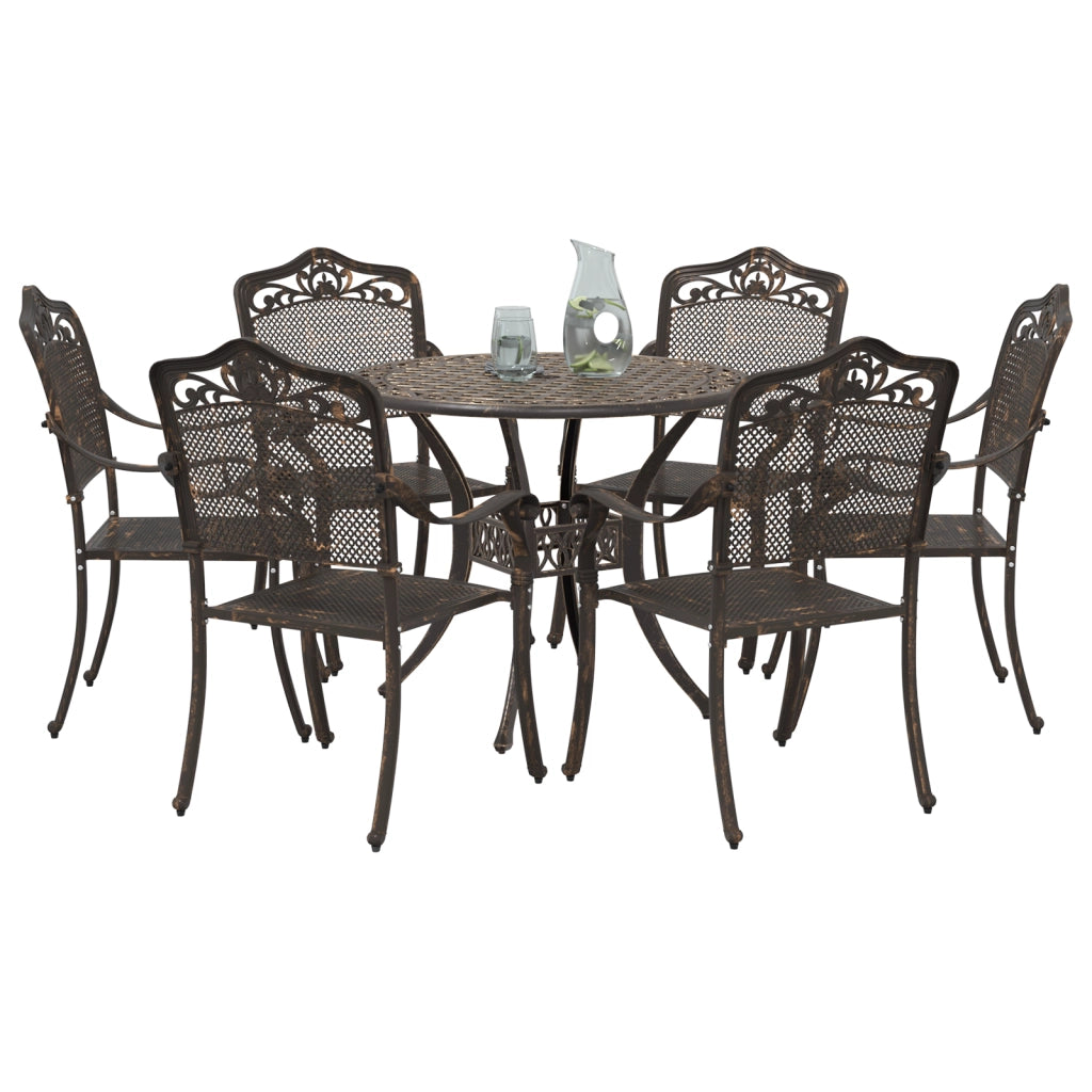 Set da Pranzo da Giardino in Alluminio pressofuso Bronzo - 7 Pezzi