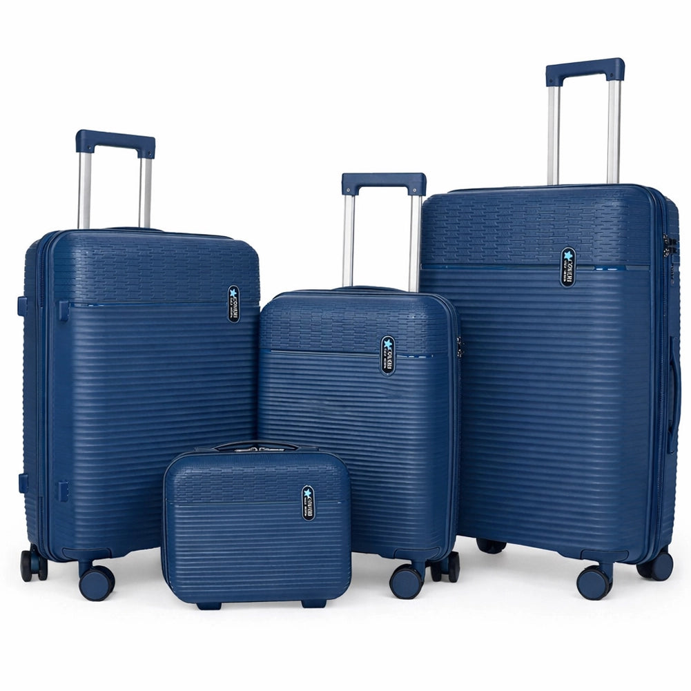 Set 3+1 Valigie Rigide Beauty Case Bagaglio Trolley Blu Navy con Ruote Easy Roll