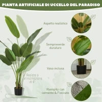 Pianta Artificiale da 160 cm a 10 Foglie in PEVA Verde con Vaso da Ø16.5x13.5 cm