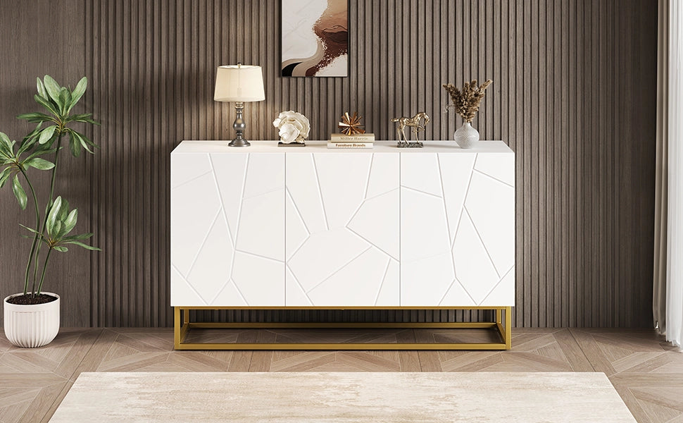 Credenza moderna bianca lucida mobile buffet 130 cm con 3 ante e base in metallo oro