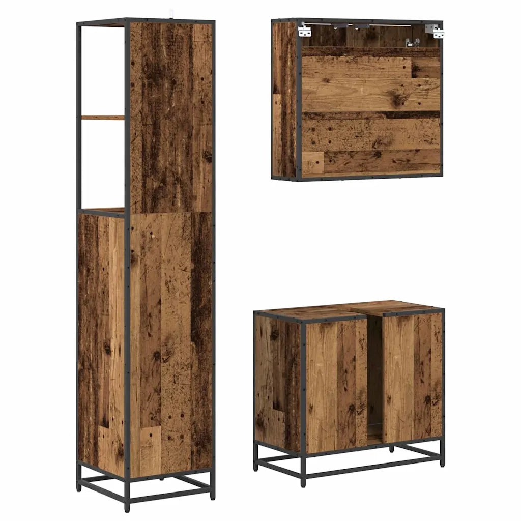 Set di mobili per il bagno con cassetto 3 pcs Legno vecchio 3402326