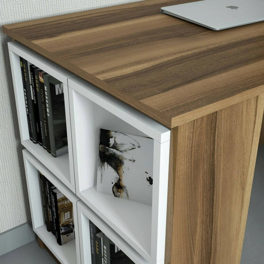 Scrivania Arsita, Scrittoio multiuso, Tavolo per ufficio porta PC, Piano di lavoro, 120x65h75 cm, Noce e Bianco