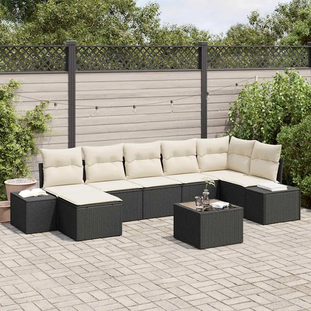 Set Divano da Giardino con cuscino 8 pcs Nero polyrattan