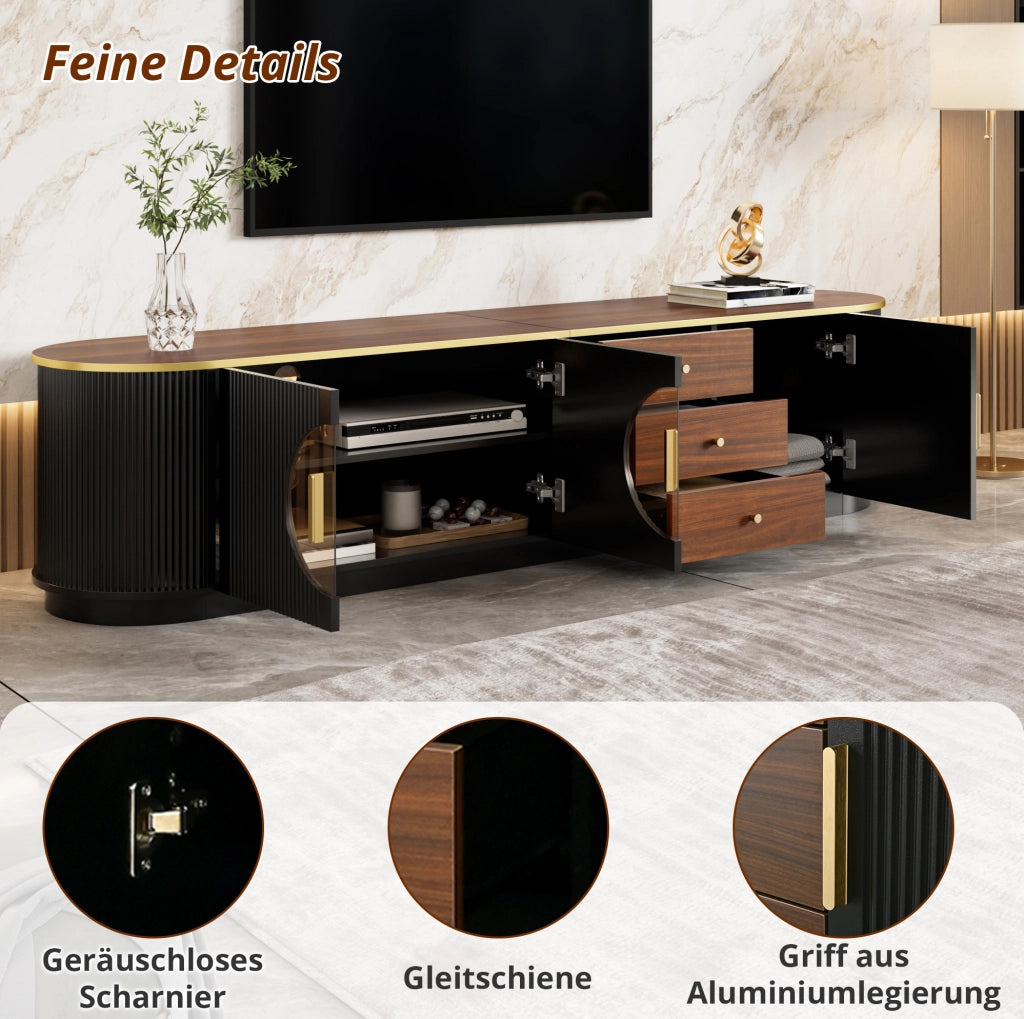 Mobile TV moderno 180x40x46 cm in MDF; con 3 cassetti e 3 ante; nero