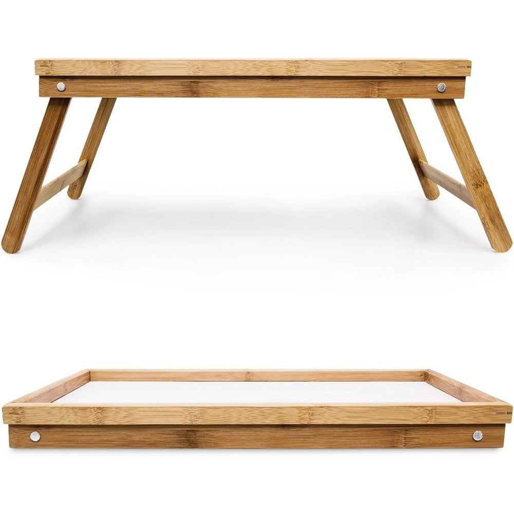 Vassoio in Bambù con Gambe Pieghevoli Salvaspazio Tavolino da Letto 50x30x22cm