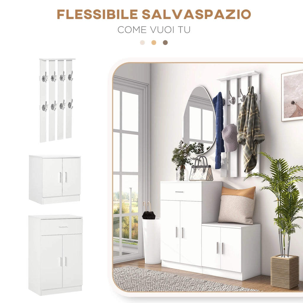 Scarpiera con Appendiabiti ¨C zephmum ¨C Legno Bianco 100x32x187 cm