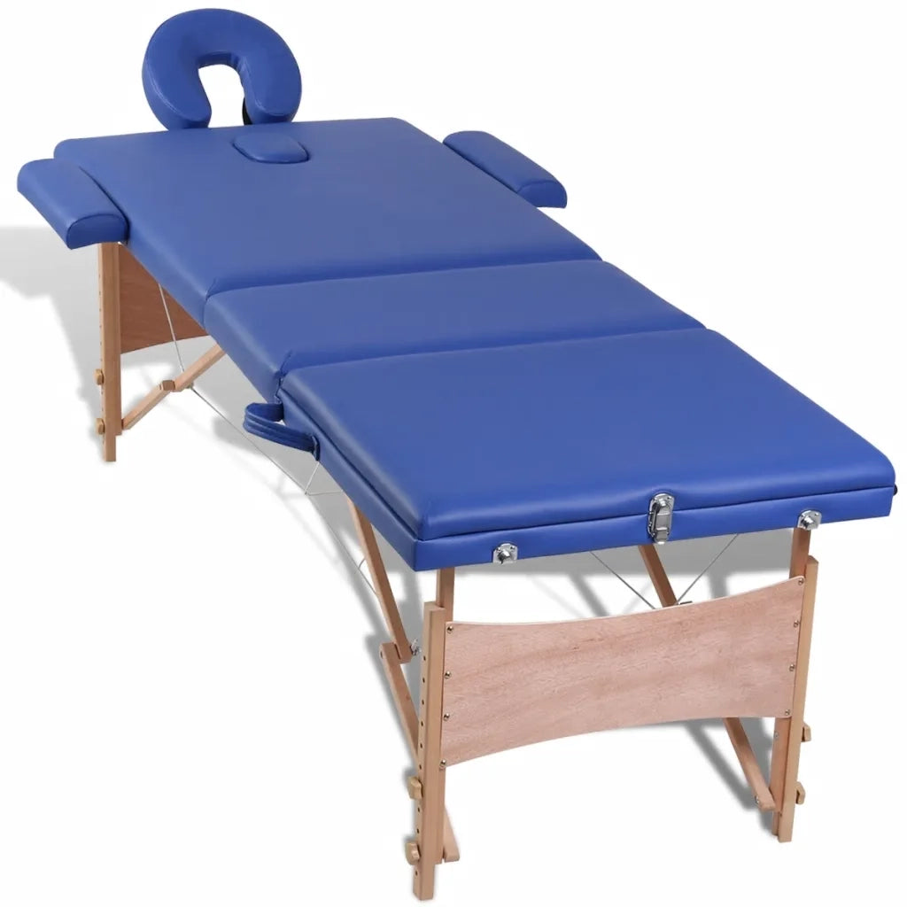 Lettino Pieghevole da Massaggio Blu 3 Zone con Telaio Legno 110079