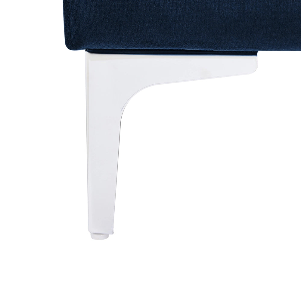 Modulo divano in velluto blu marino a 1 posto con gambe in metallo argento stile glamour