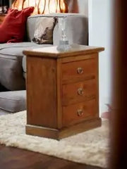 Comodino in legno noce scuro arte povera con pomelli ad anello
