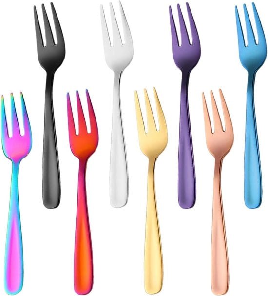 Set di Forchette Colorate - Mini Forchette - 8 Pezzi - Acciaio Inossidabile - 13,7 cm