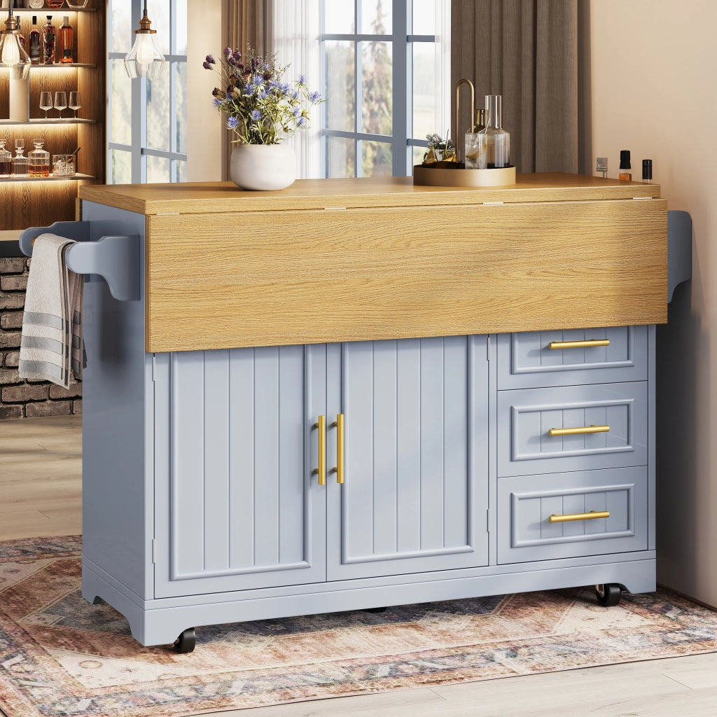 Isola da cucina 120x40(80)x95 cm con piani estensibili in MDF blu