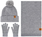 Set di abbigliamento per donne, cappello, sciarpa e guanti, tre pezzi, outdoor e morbido, Grigio Heather