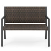 Panchina da giardino in rattan con braccioli e schienale ergonomici, Panca da esterno 2 posti per terrazza e balcone Marrone