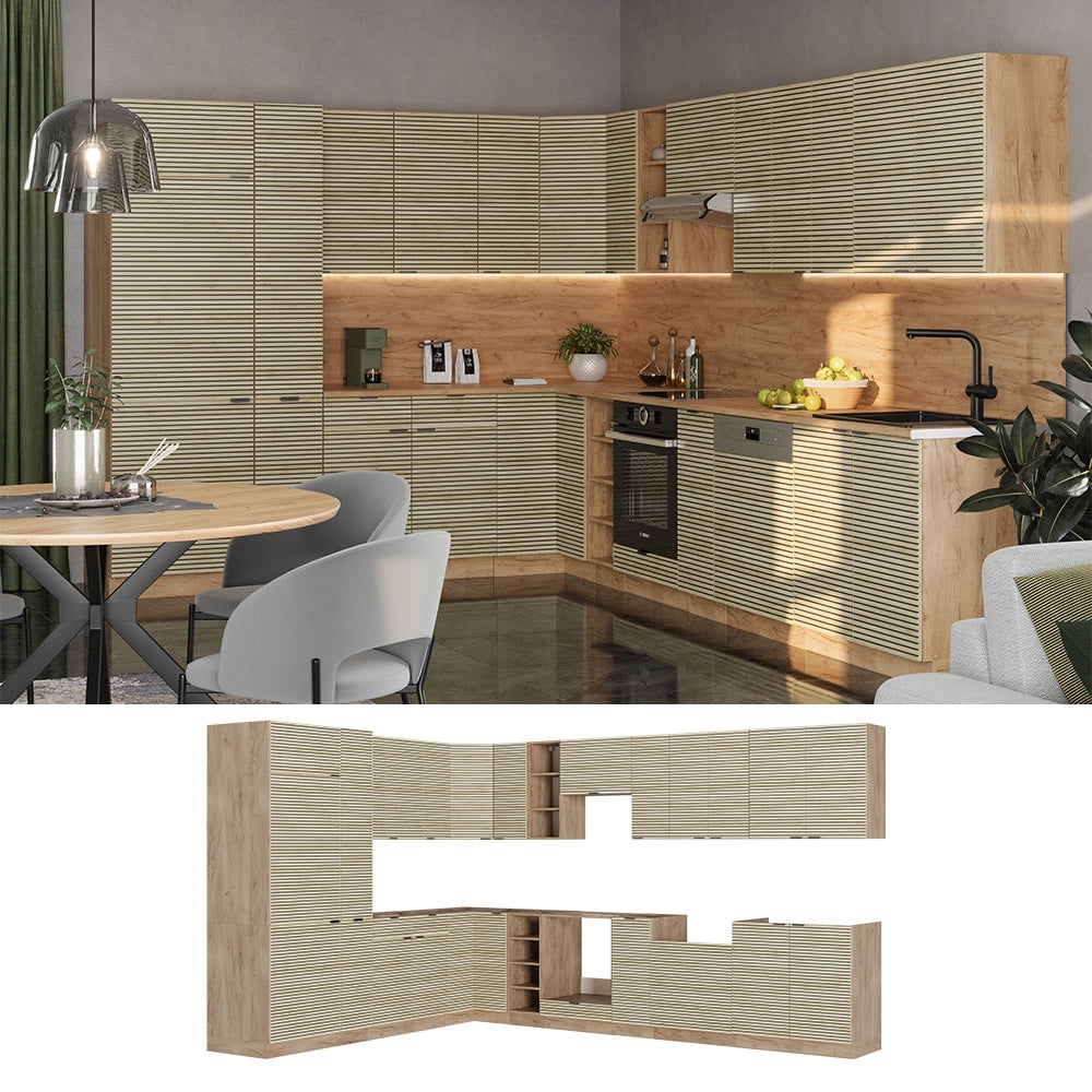 Vicco Cucina angolare completa Pannello in rovere/rovere goldkraft 347 x 257 cm , PL Antracite