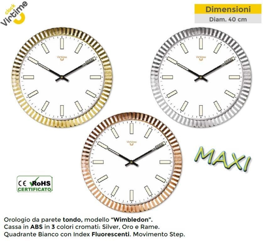 Orologio da Parete in Abs Wimbledon Cromato 40 cm 3 Colori