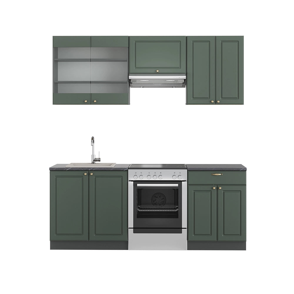 Cucina componibile Fame-Line Verde-oro rustico/Antracite 200 cm, PL Antracite Vicco