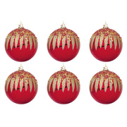 Palline di Natale in Vetro Rosse con Decorazioni Oro Firework Diametro: 80 mm