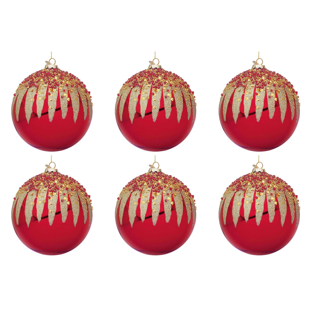 Palline di Natale in Vetro Rosse con Decorazioni Oro Firework Diametro: 80 mm