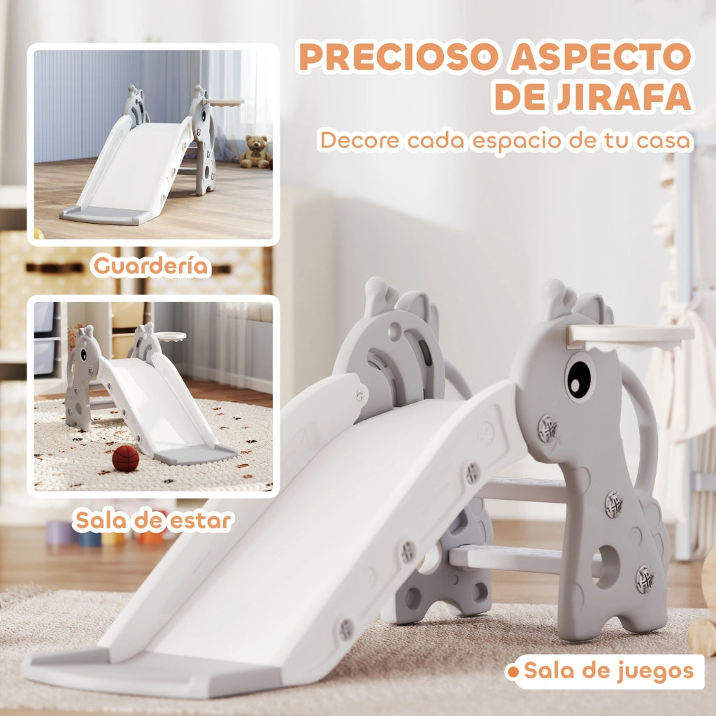 Letto a Soppalco con Scivolo e Scala a Forma di Giraffa ¨C Zephmum ¨C Grigio 106x51.5x52 cm
