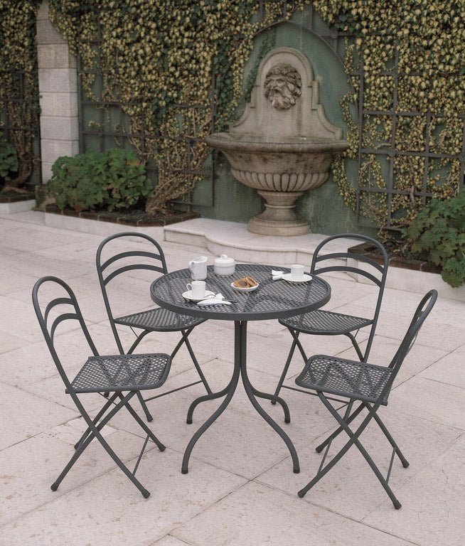 Set Tavolo Tondo e 4 Sedie da Giardino in Acciaio RD Italia Flipper Antracite