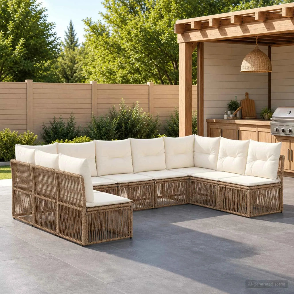 Set Divano da Giardino 9 pz Beige polyrattan 3434322