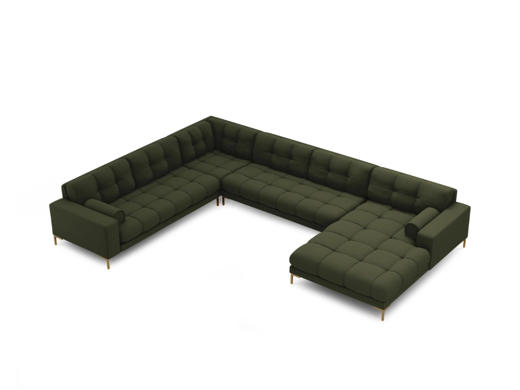 Cosmopolitan Design - Divano panoramico sinistro "Bali" 7 posti in tessuto strutturato verde 
