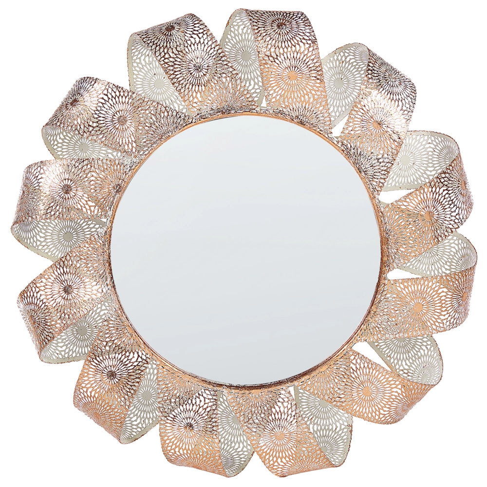 Specchio da parete Bianco con rame 54 cm Telaio rotondo a spirale Decorativo Soggiorno Camera da letto