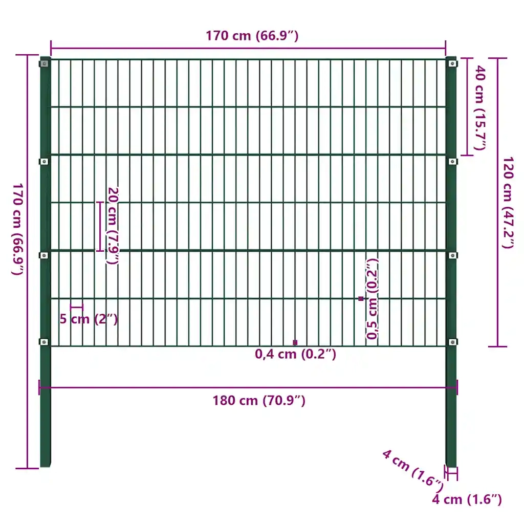Pannello di recinzione con pali in ferro 176,5x120 cm verde 144934