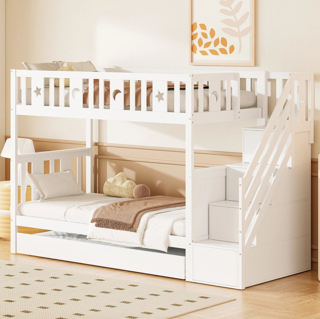 Letto a castello per bambini con letto estraibile 90x200 cm; in legno; bianco