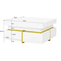 Tavolino Salotto Moderno Lucido con 2 Cassetti e Accenti Dorati, Materiali di Alta Qualità, 70×70×35.5 cm, Bianco