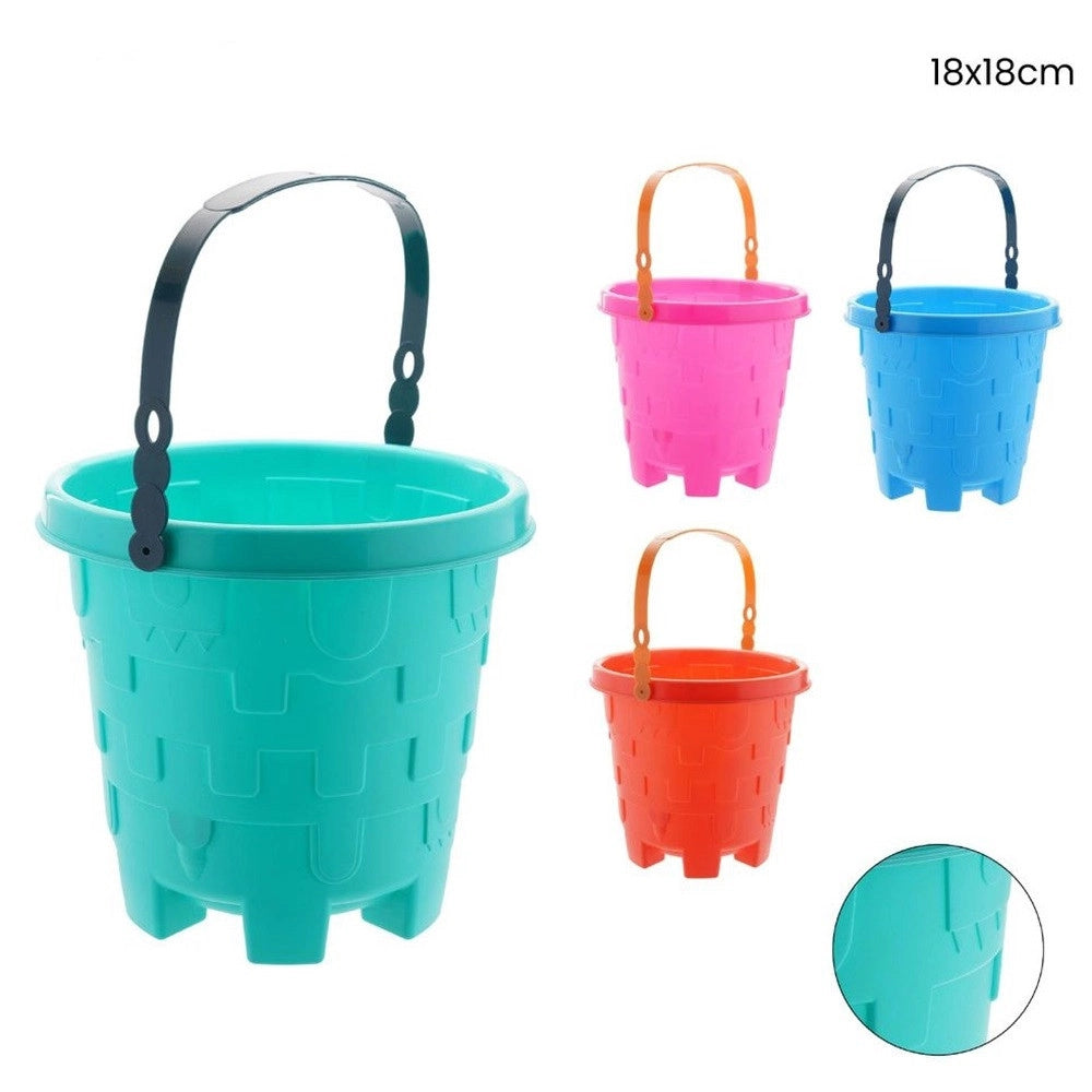 Trade Shop - Secchiello Da Spiaggia Secchio Con Motivo Castello In Plastica Colorata 18x18cm 618579 -